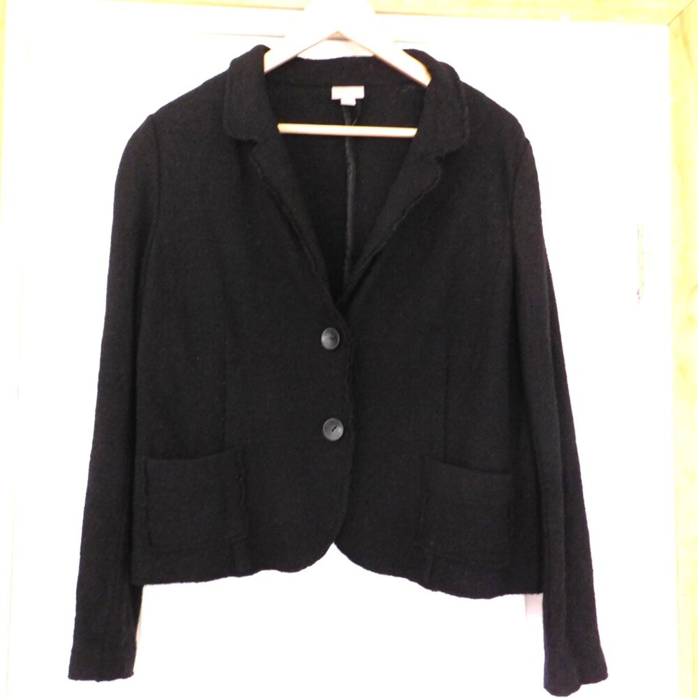 J Jill Wool Blend Button Up Blazer Jacket Cardigan Classic Career Black Sz Large